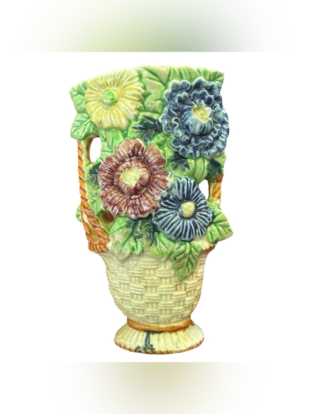Vintage "Basket of Flowers" Ceramic Wall Pocket Vase Made in Japan
